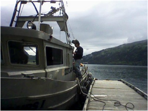 Lloyd welding on seiner at Cultus Lake Chilliwack